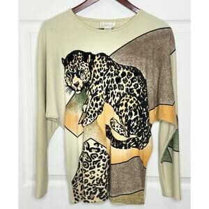 Vintage Stephanie Paris Montreal Cheetah Graphic Sequins Long Sleeve Tee Top MED